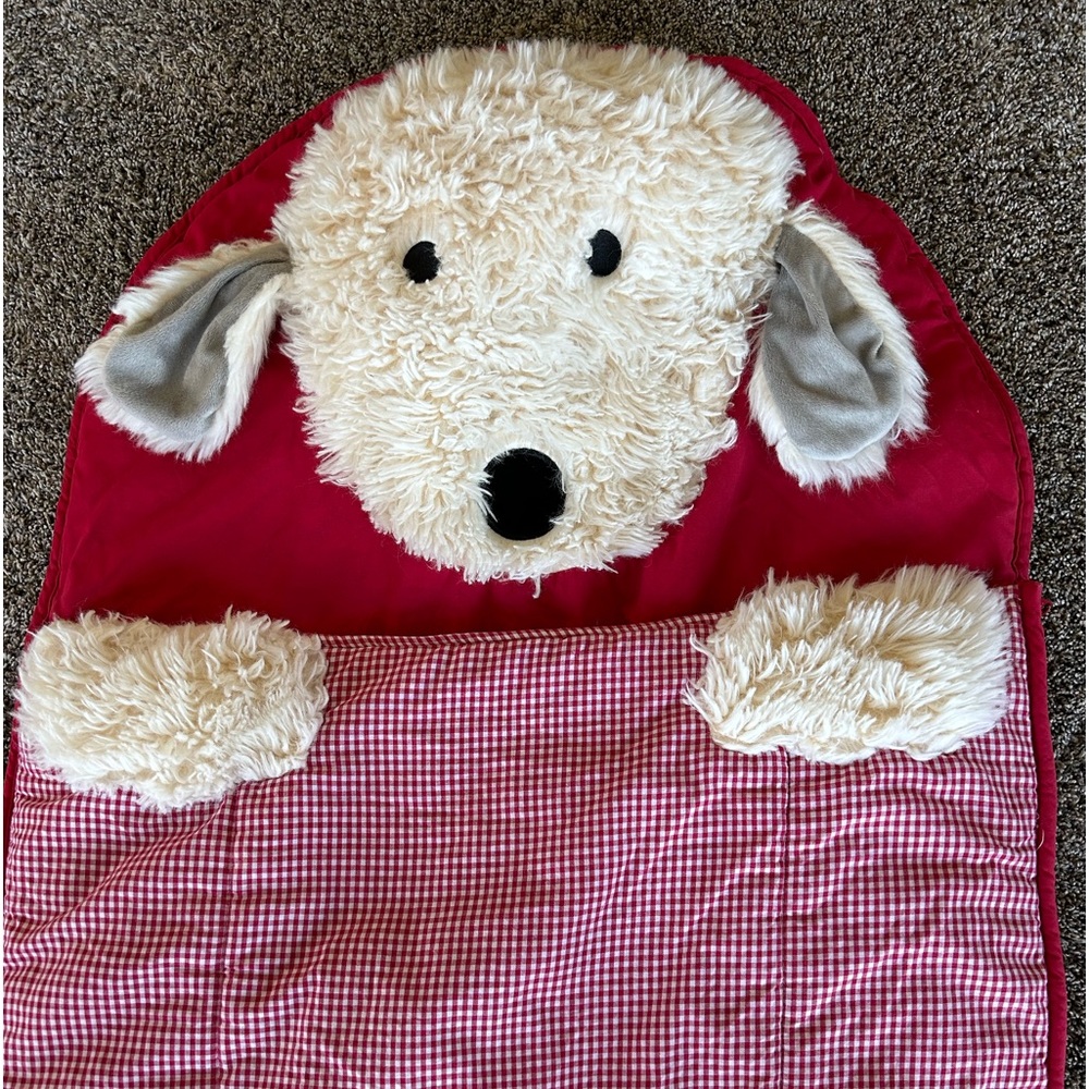 Pottery Barn Kids Puppy Shaggy Dog Red Gingham Sleeping Bag
